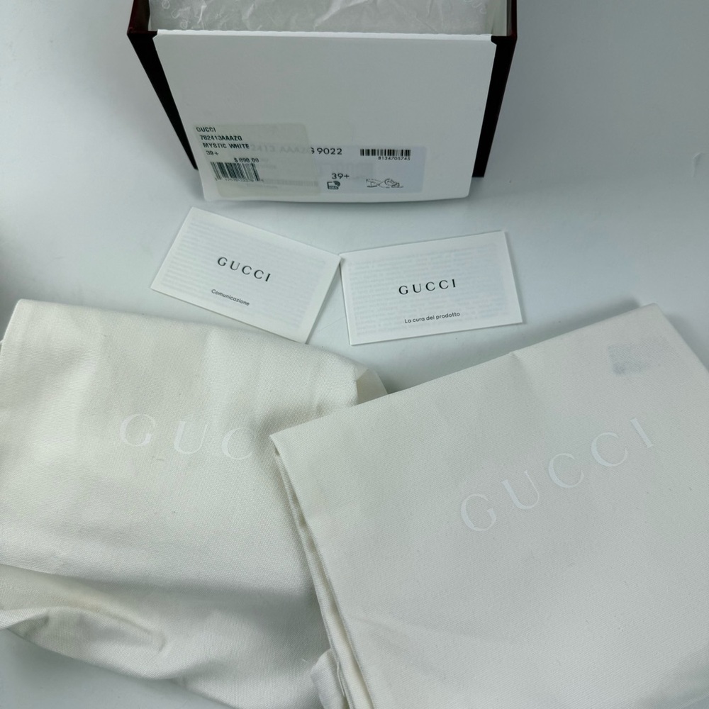 Gucci Sierra GG Slide Sandals Womens 39.5 US 9.5 Mystic White Heels Leather NEW - Picture 10 of 16